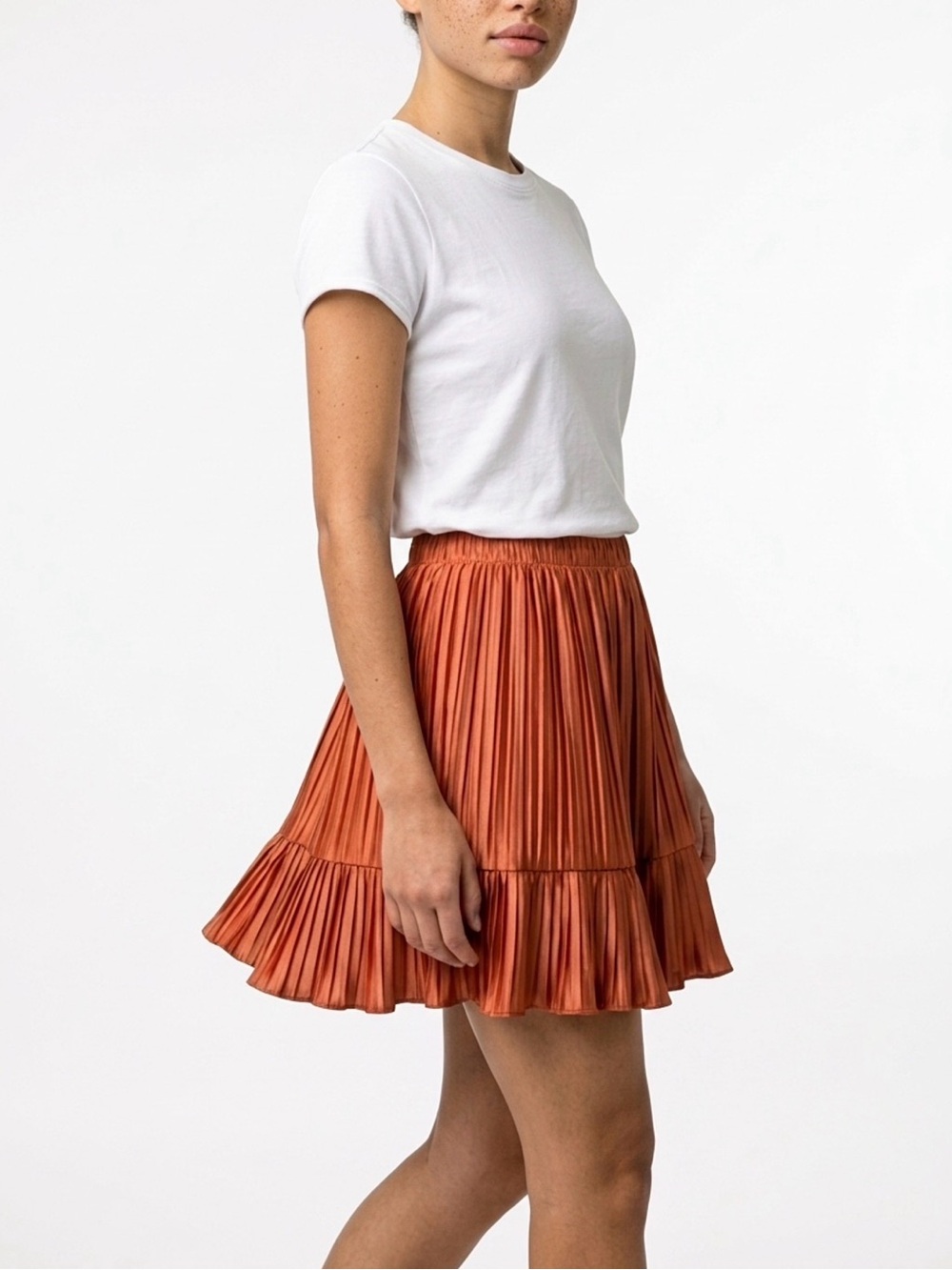 Zara Pleated Rust-Orange Mini Skirt - Small